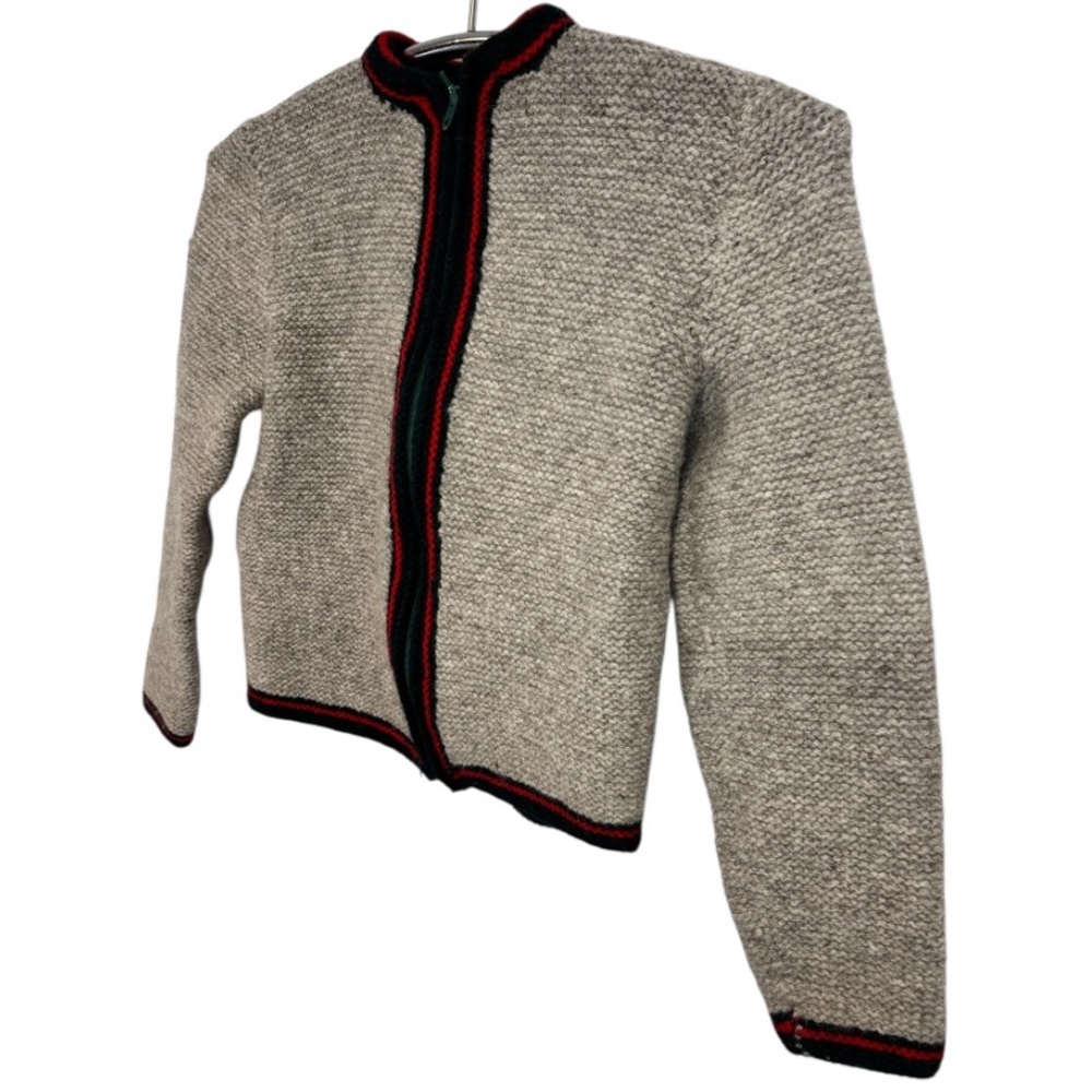 VINTAGE Beige Wool Knit Cardigan with Full Zip Front Width 15in Length 18in